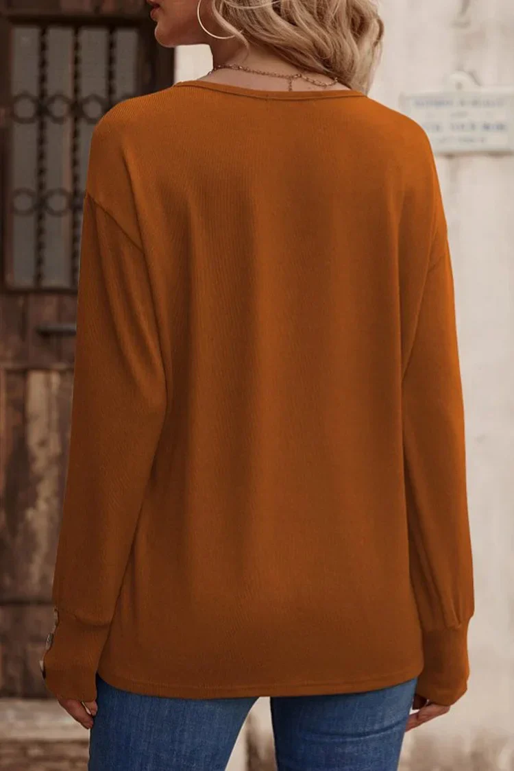 Eenvoudige V-hals Top met Knoopsluiting voor Dames