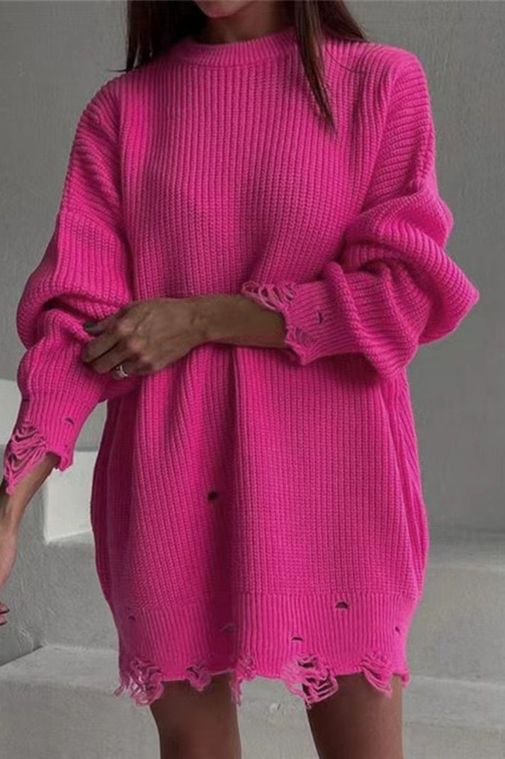 Casual Sweater met Ronde Hals en Versleten Accenten