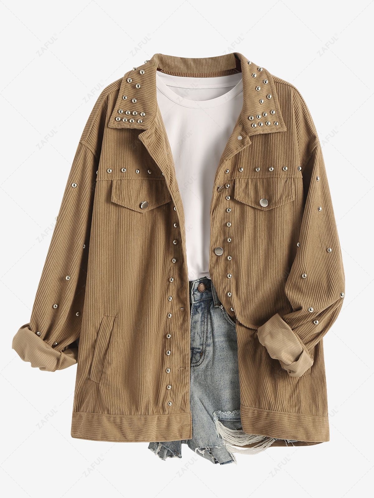 Stijlvolle Damesjas met Nieten en Effen Kleur in Streetwear Stijl