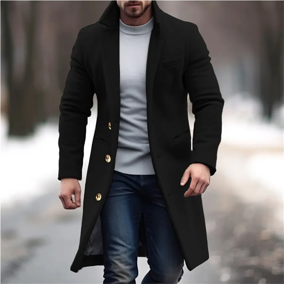 Elegante heren winterjas met enkelrijs sluiting en klassiek silhouet