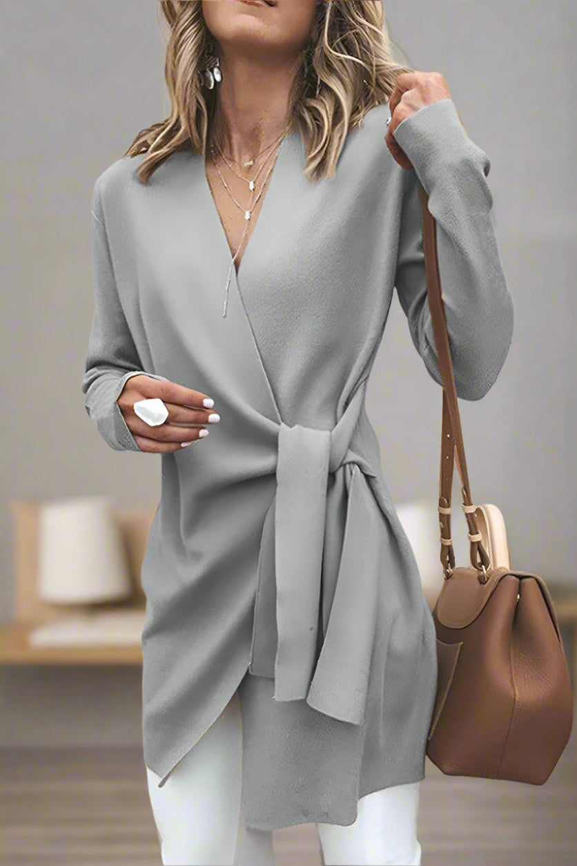 Stijlvolle Dames Wrap Cardigan met V-hals en Tailleband
