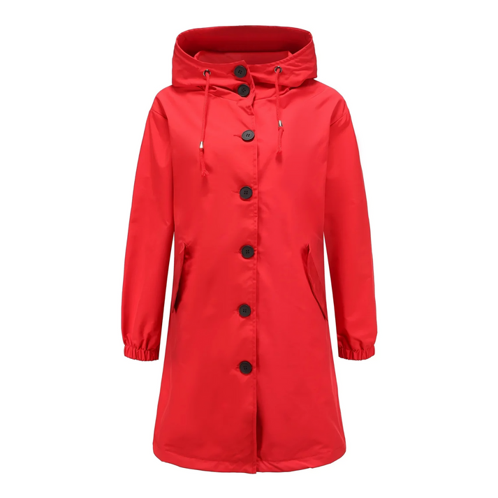 Elegante damescape met capuchon en praktische knopen