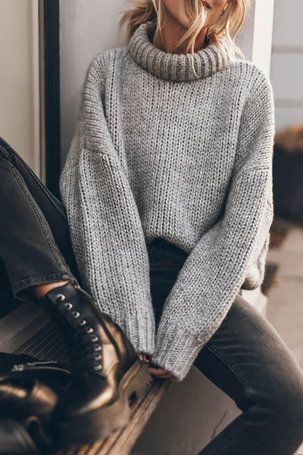 Stijlvolle Lange Mouwen Pullover met Dikke Kraag