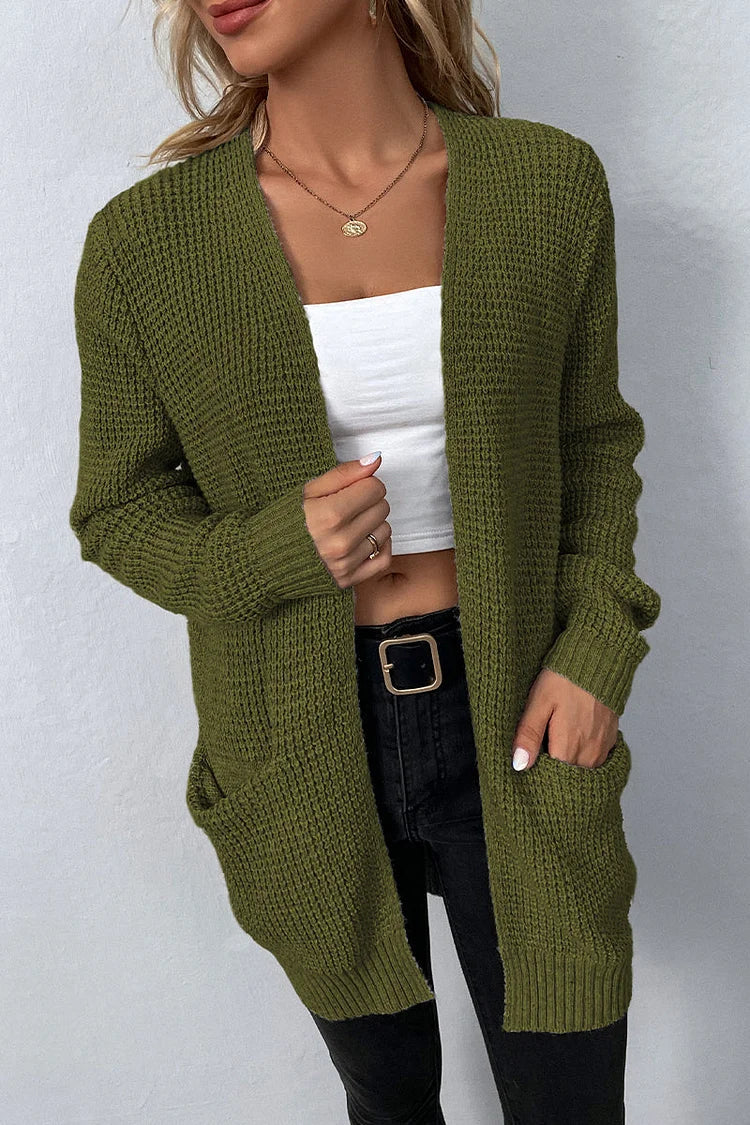 Elegante Effen V-Hals Bovenkleding met Zak - Mila Collectie