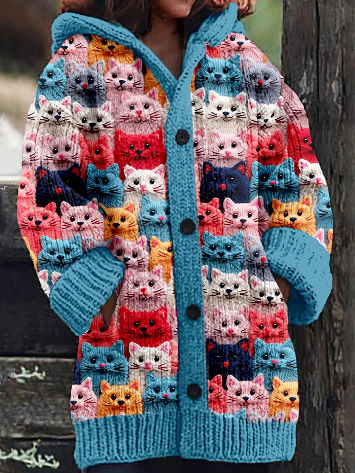 Myla - Vrolijk vest met capuchon en schattig kattenpatroon