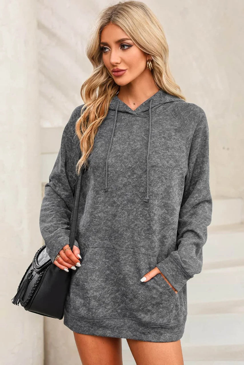 Grijze Pullover Hoodie met Kangoeroezak en Trekkoord
