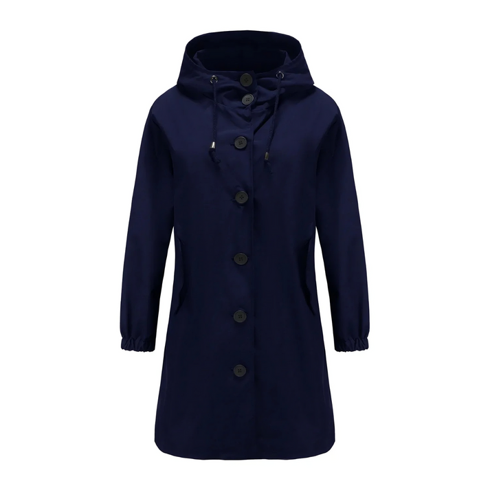 Elegante damescape met capuchon en praktische knopen