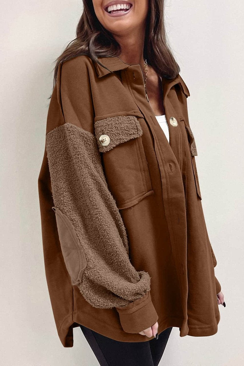 Trendy Oversized Damesoverhemd met Decoratieve Stiksels en Elleboogpatches