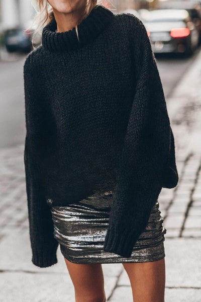 Stijlvolle Lange Mouwen Pullover met Dikke Kraag