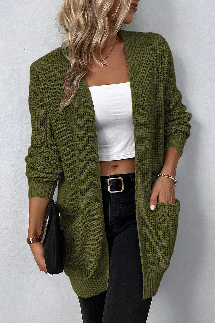 Elegante Effen V-Hals Bovenkleding met Zak - Mila Collectie