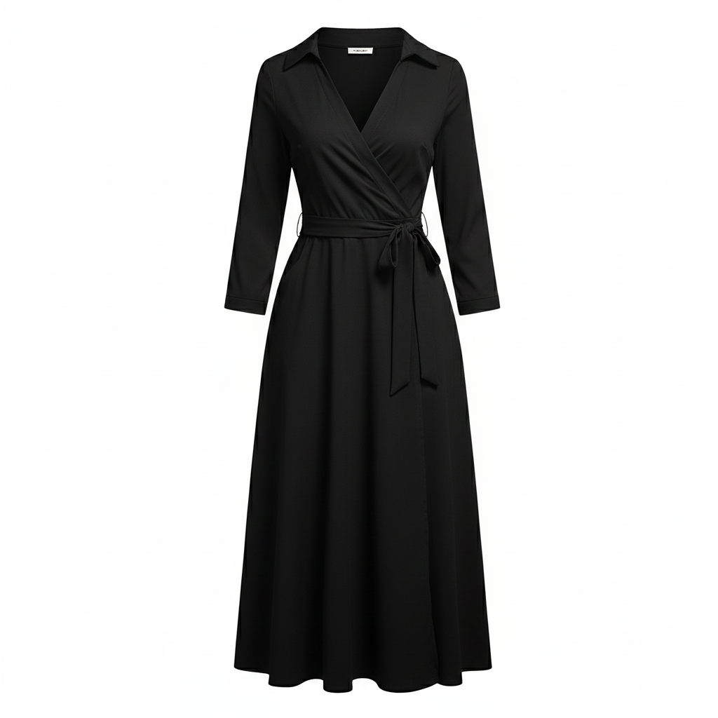 Midi-jurk met kraag en wikkelmodel voor dames