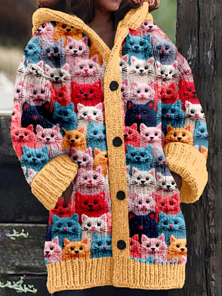Myla - Vrolijk vest met capuchon en schattig kattenpatroon