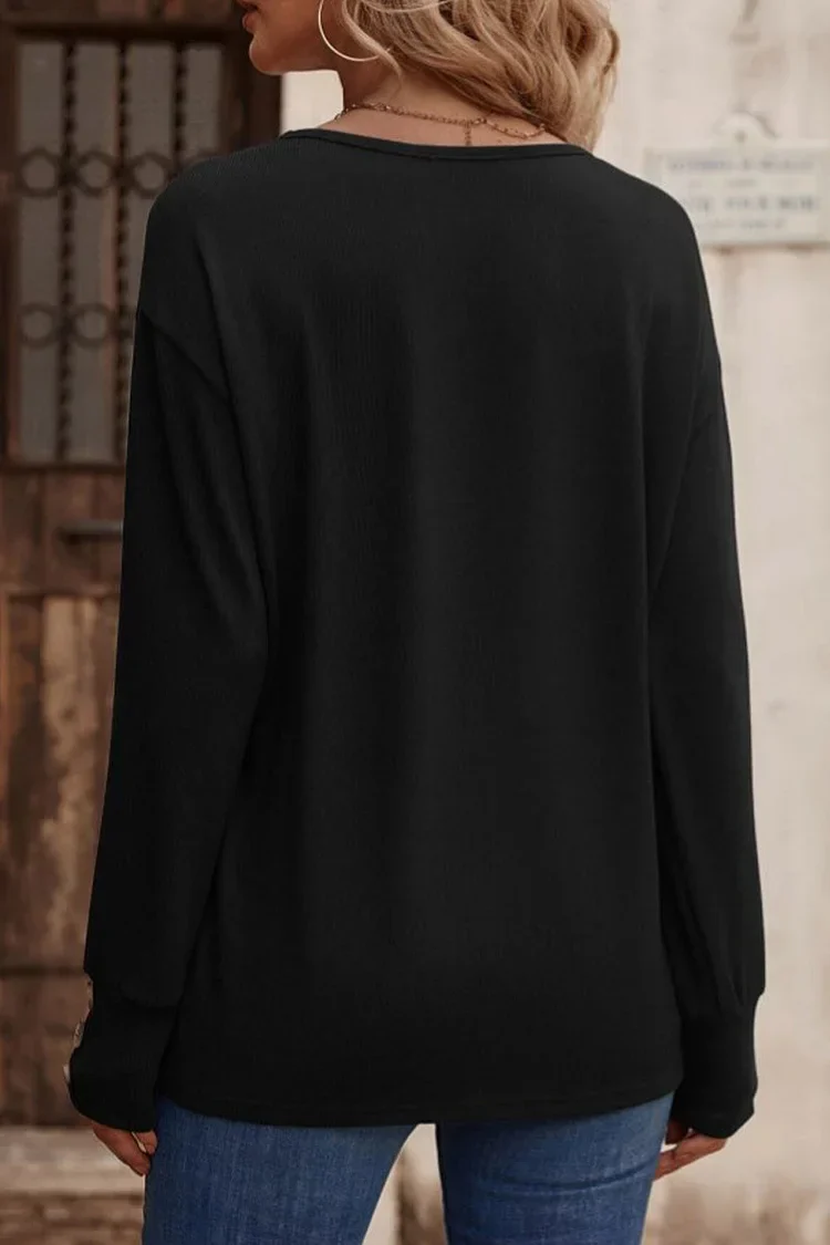 Eenvoudige V-hals Top met Knoopsluiting voor Dames