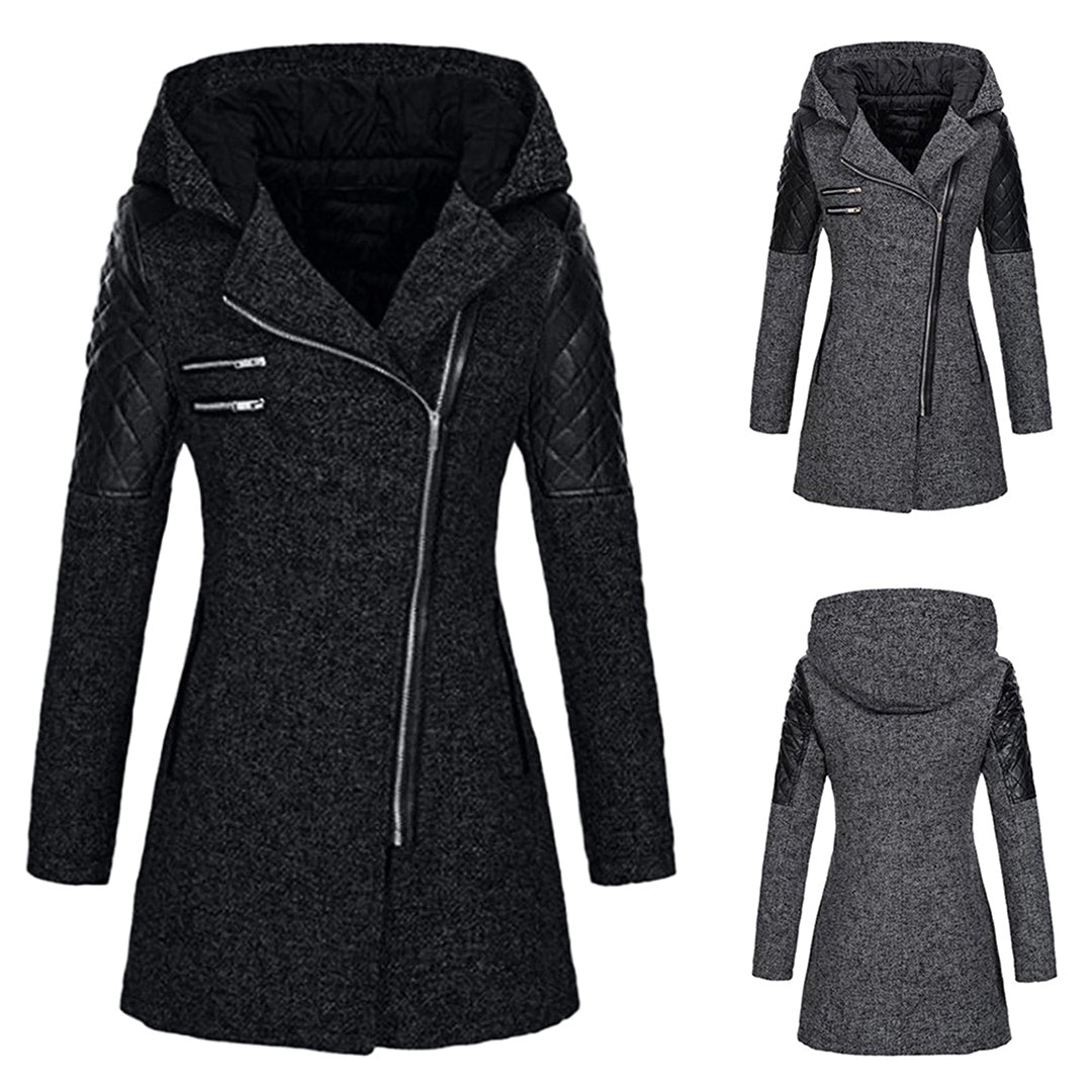 Stijlvolle dames winterjas met diepe capuchon en modern design