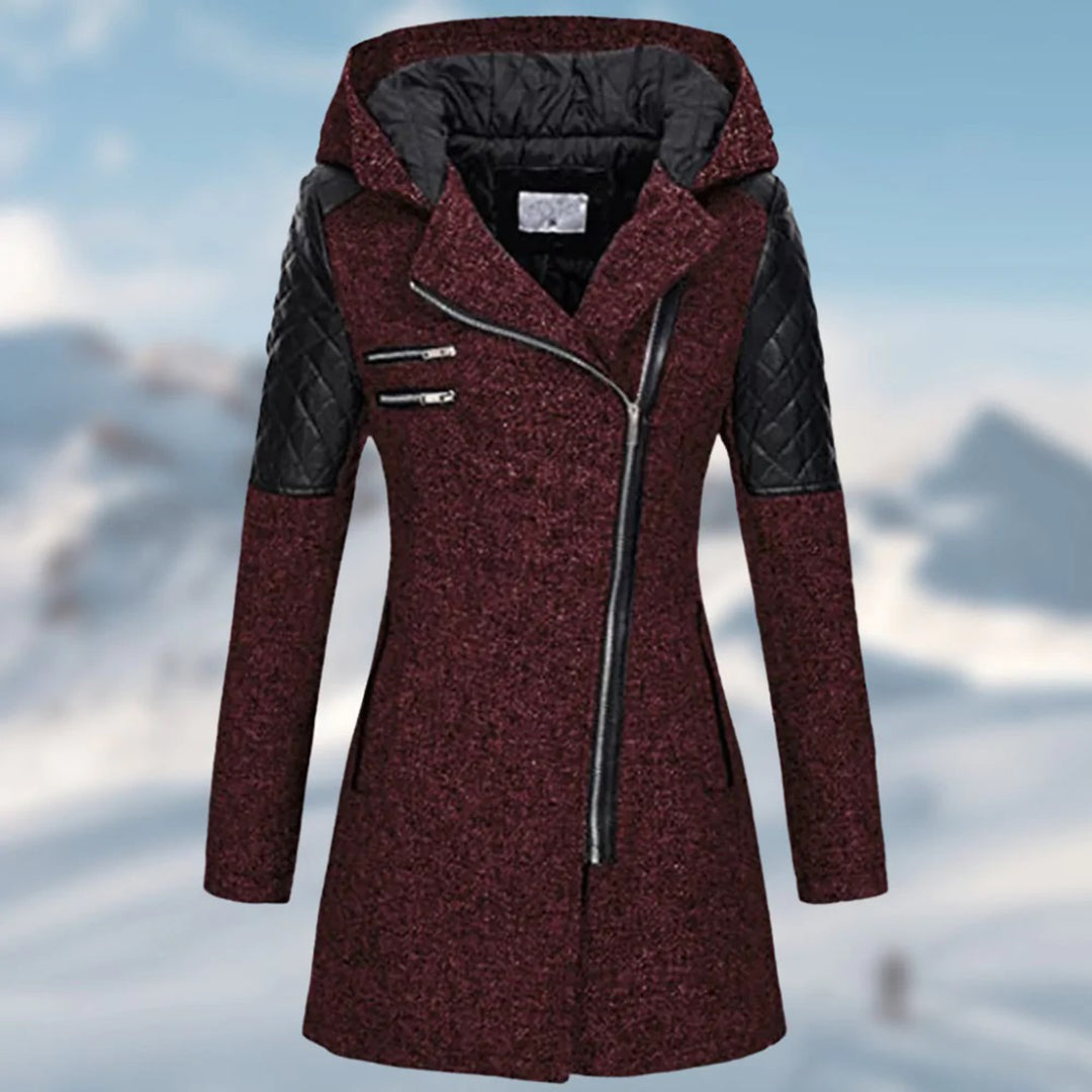 Stijlvolle dames winterjas met diepe capuchon en modern design