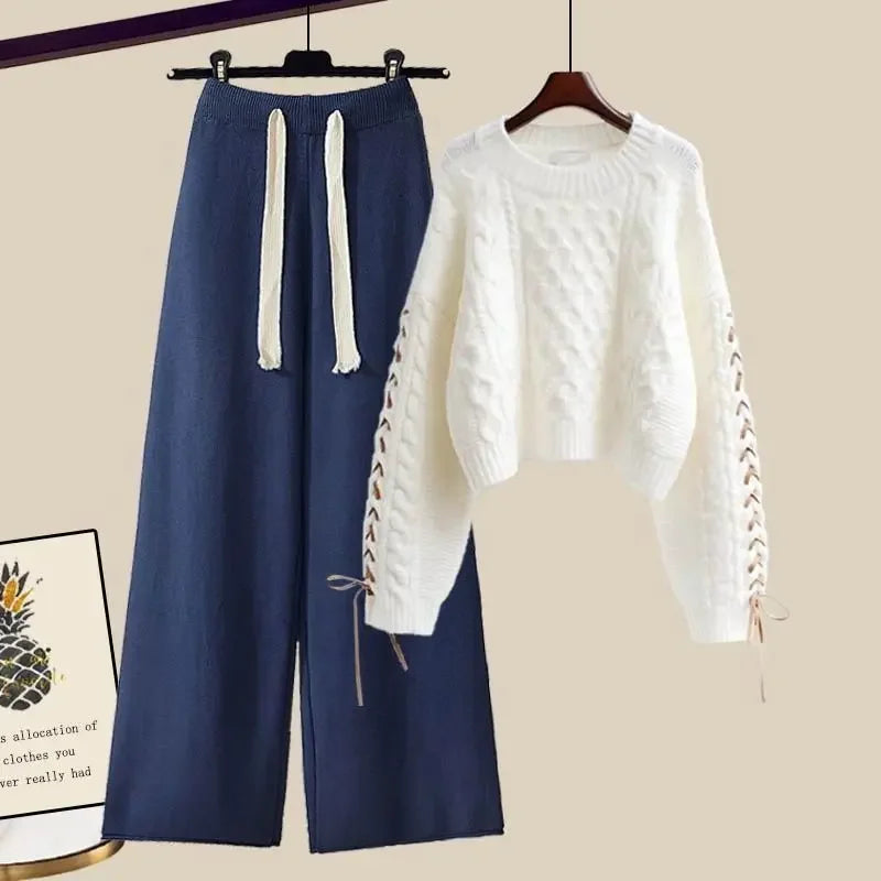 Comfortabele tweedelige set voor dames met trui en wijde broek voor de winter