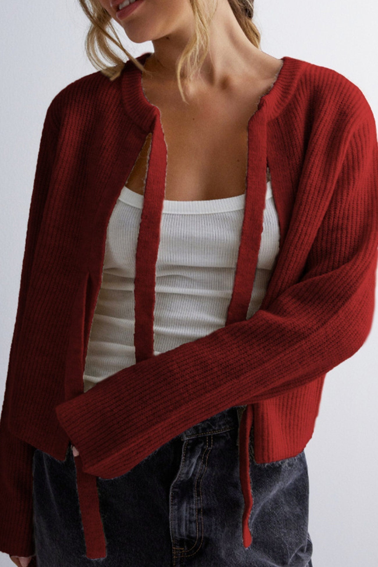 Korte Cardigan met Bindstrik en Ribbels voor Dames