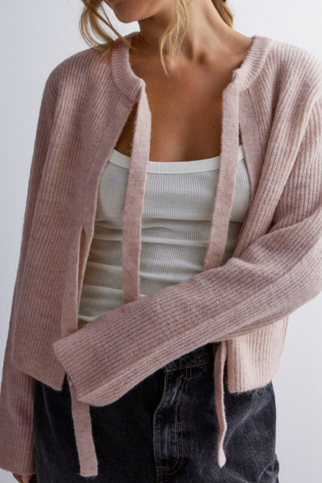 Korte Cardigan met Bindstrik en Ribbels voor Dames