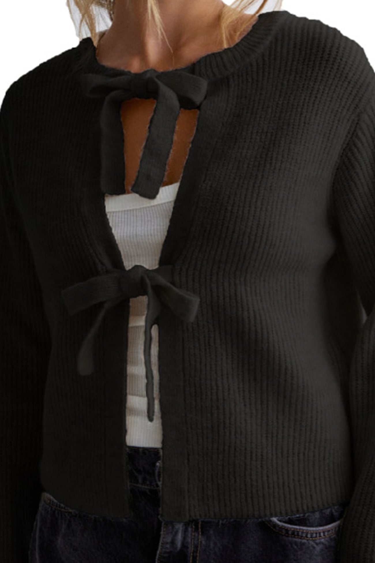 Korte Cardigan met Bindstrik en Ribbels voor Dames