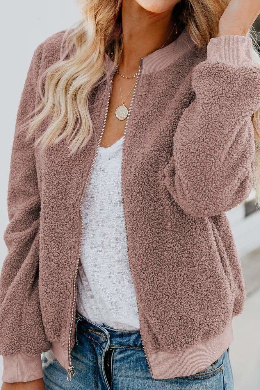 Bomberjack met zachte textuur en rits