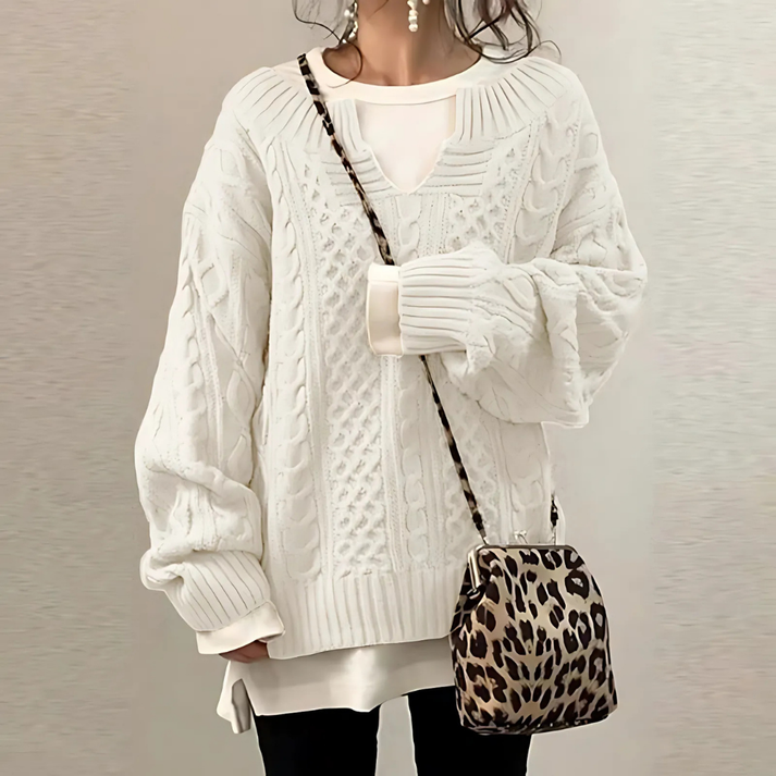 Modieuze oversized dames trui met open kraag