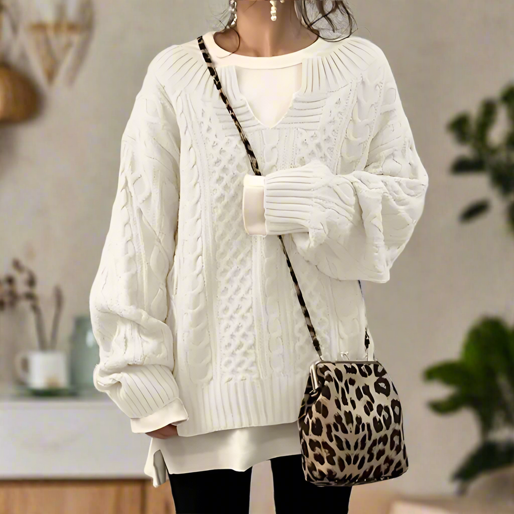 Modieuze oversized dames trui met open kraag