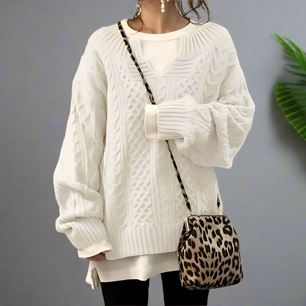 Modieuze oversized dames trui met open kraag