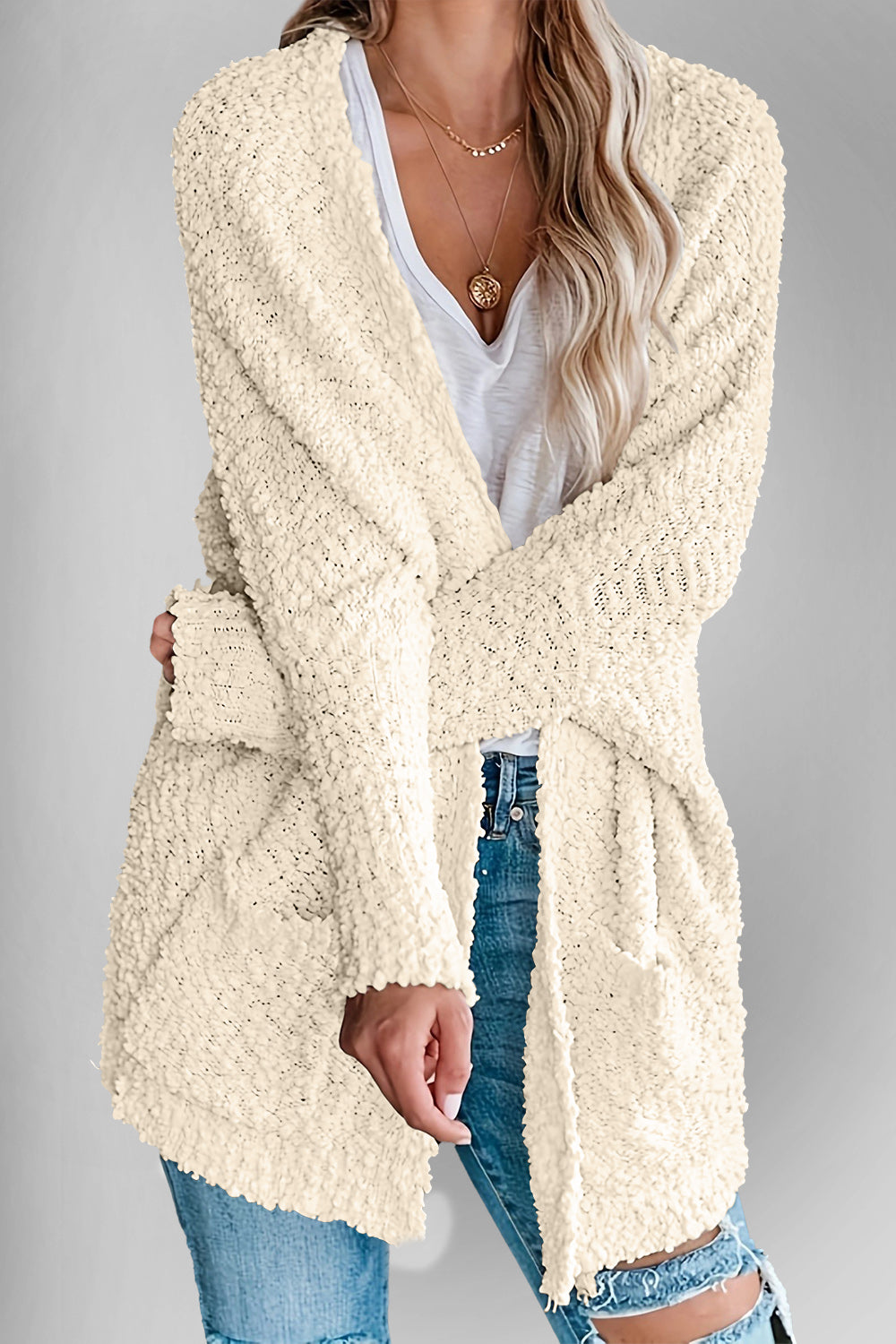 Emma's Dubbel Take Open Front Langen Mouwen Cardigan met Zakken