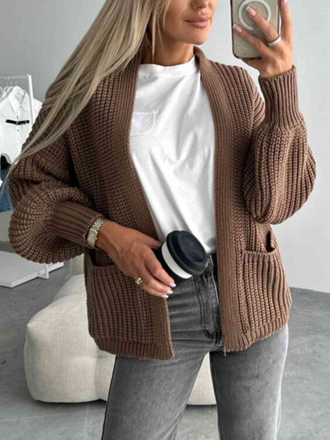 Modieuze Open Front Cardigan met Verlaagde Schouders voor Comfortabele uitstralings
