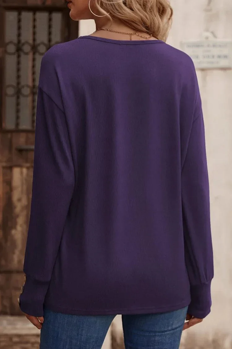 Eenvoudige V-hals Top met Knoopsluiting voor Dames