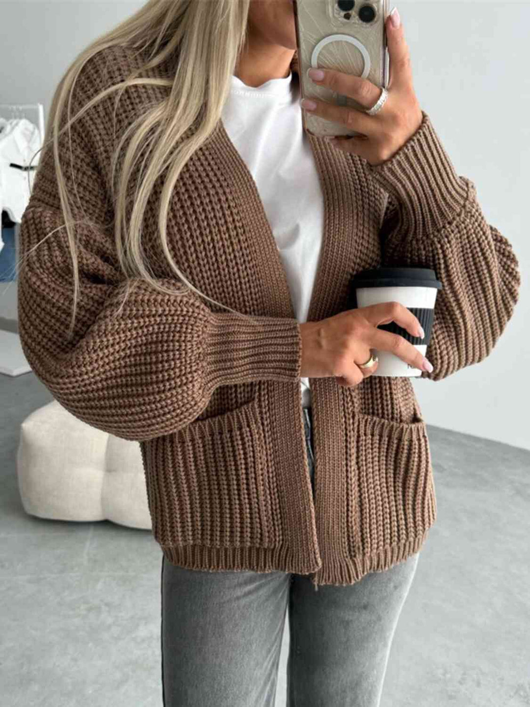Modieuze Open Front Cardigan met Verlaagde Schouders voor Comfortabele uitstralings