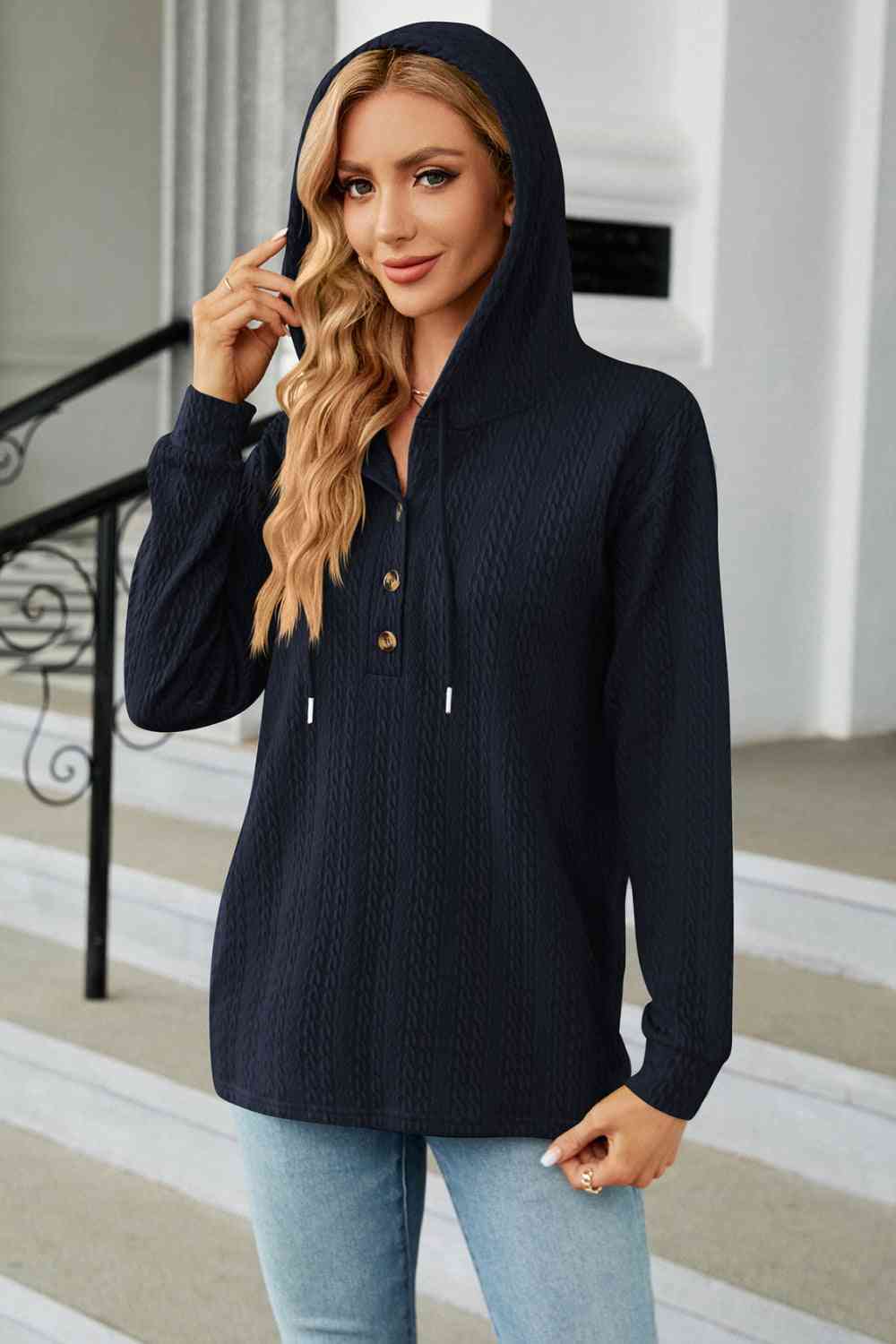 Kabelgebreide Hoodie met Lange Mouwen voor een Comfortabele Stijl
