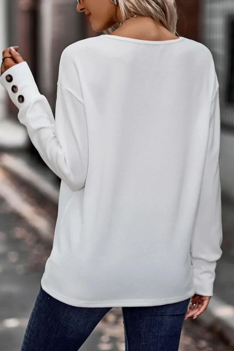 Eenvoudige V-hals Top met Knoopsluiting voor Dames