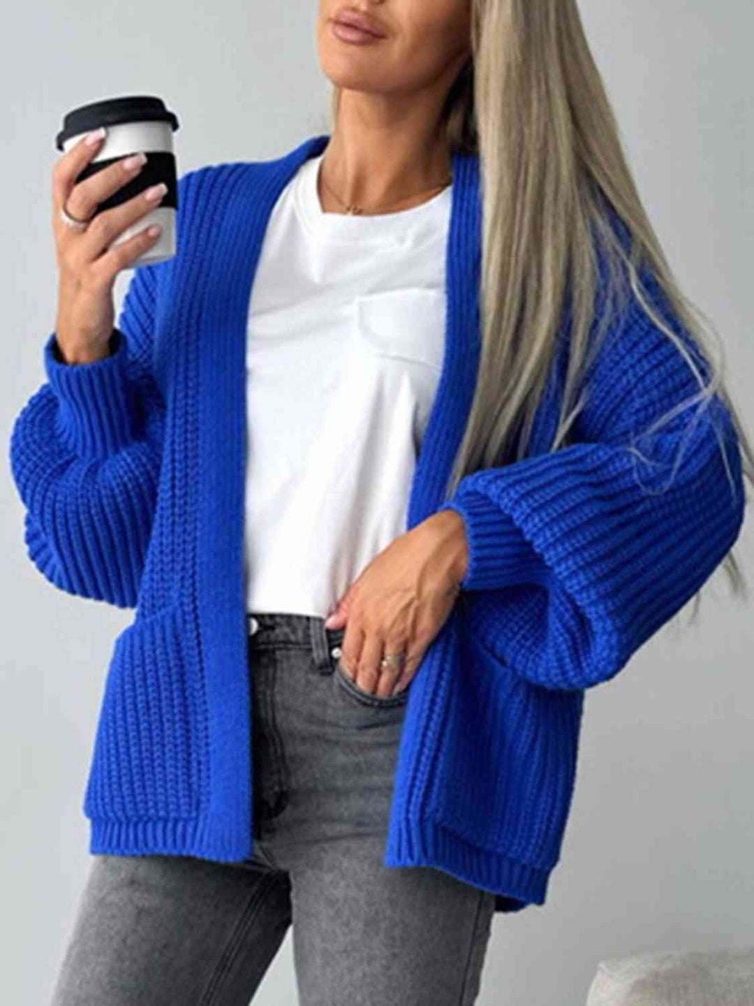 Modieuze Open Front Cardigan met Verlaagde Schouders voor Comfortabele uitstralings