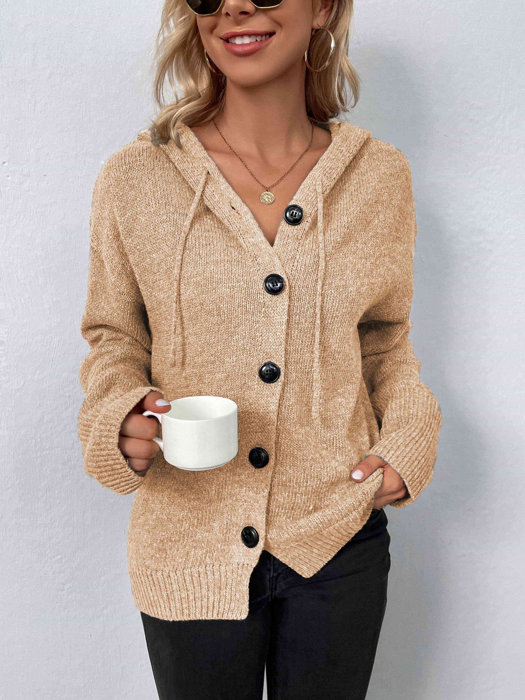 Knopen Hoodie Met Lange Mouwen voor Stijlvolle Vrouwen