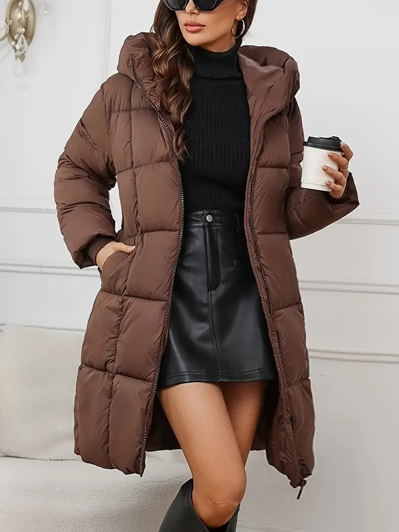 Manteau Long d’Hiver pour Femme avec Capuche Élégante