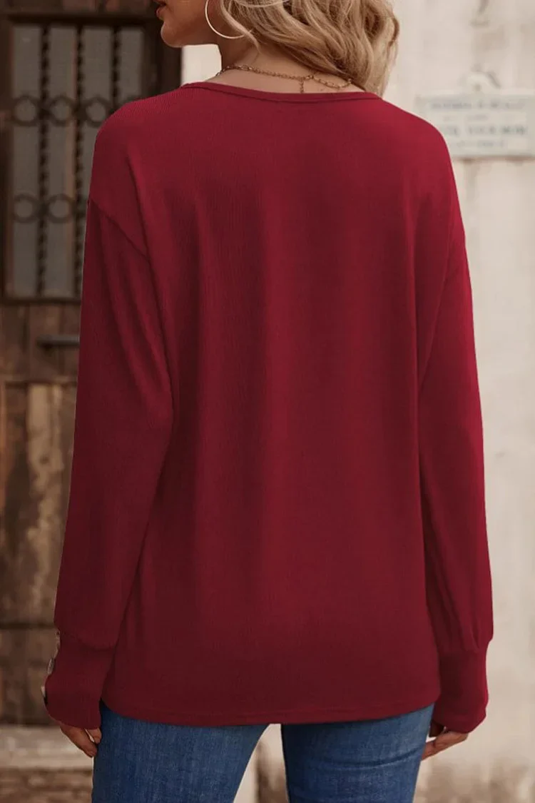 Eenvoudige V-hals Top met Knoopsluiting voor Dames