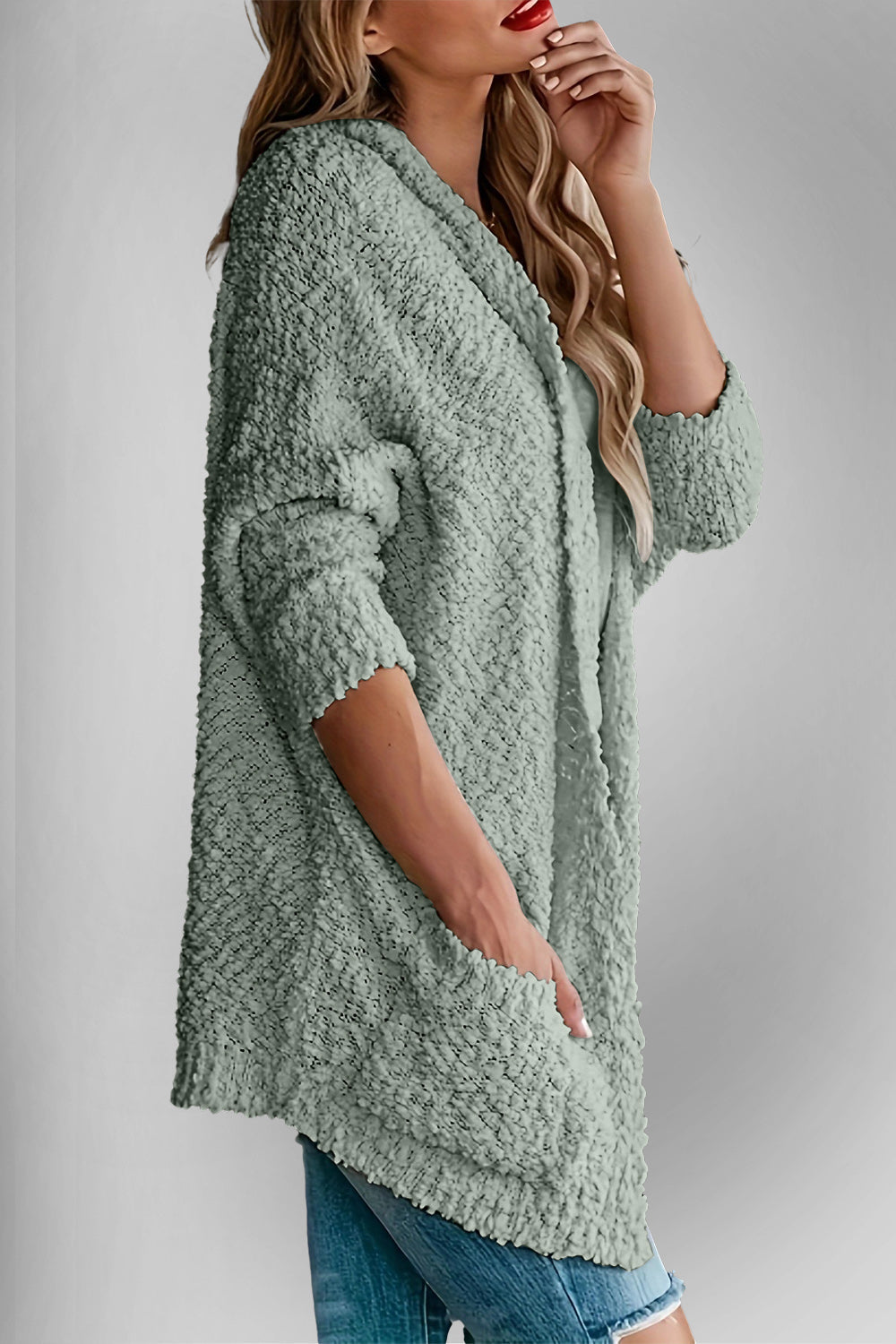 Emma's Dubbel Take Open Front Langen Mouwen Cardigan met Zakken