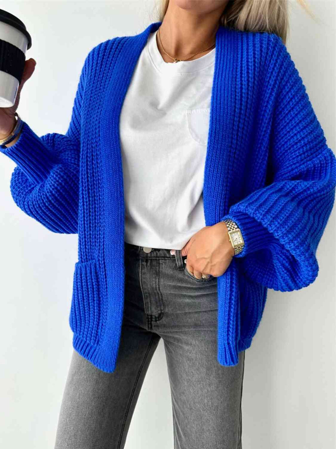Modieuze Open Front Cardigan met Verlaagde Schouders voor Comfortabele uitstralings