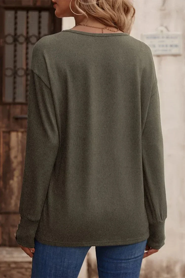 Eenvoudige V-hals Top met Knoopsluiting voor Dames