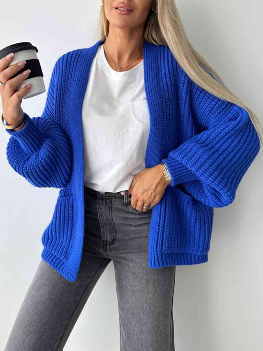 Modieuze Open Front Cardigan met Verlaagde Schouders voor Comfortabele uitstralings
