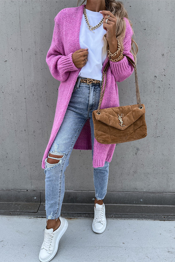 Effen Kleur V-hals Lange Oversized Midi Cardigan – Comfortabel en Stijlvol