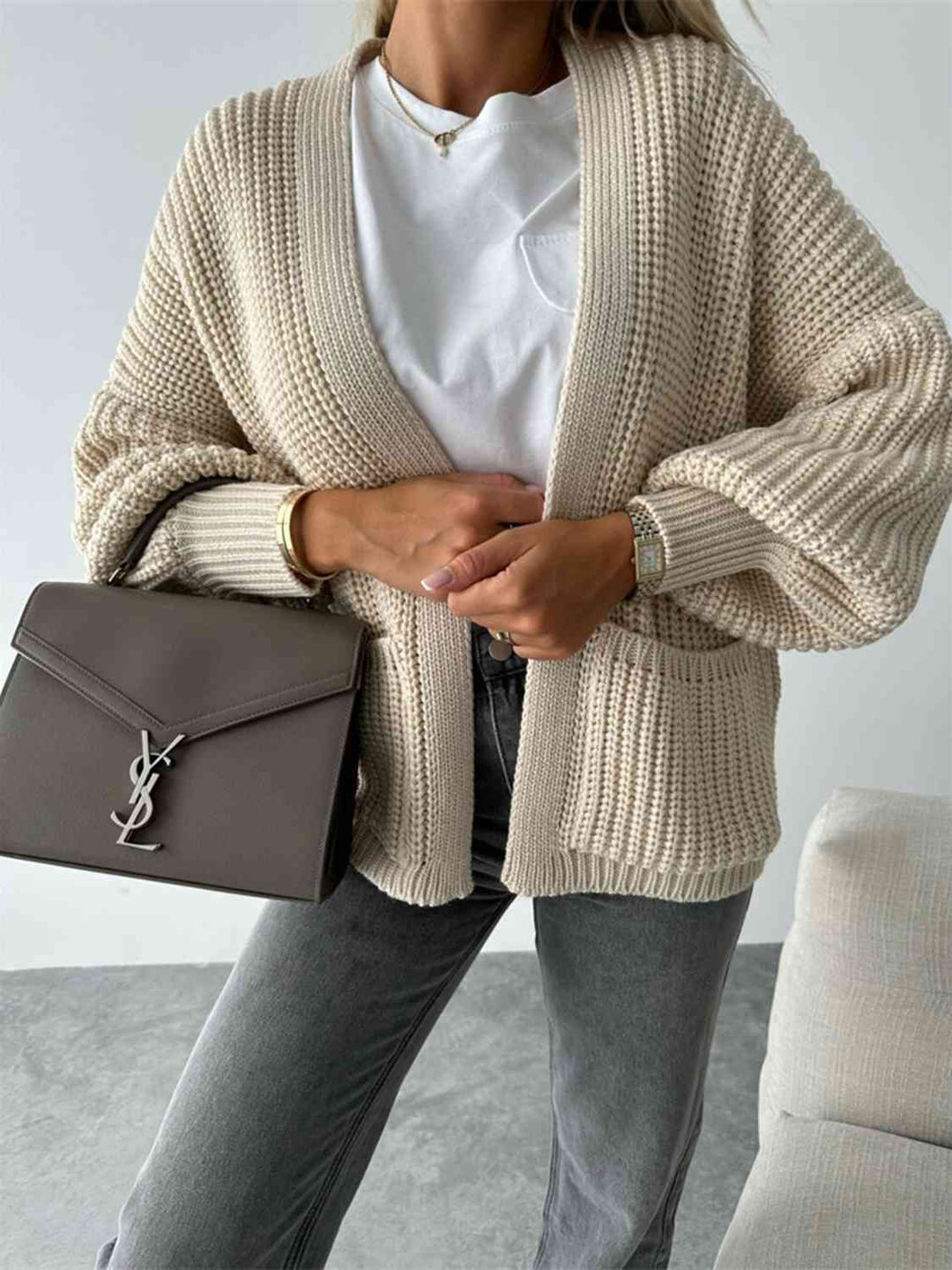 Modieuze Open Front Cardigan met Verlaagde Schouders voor Comfortabele uitstralings