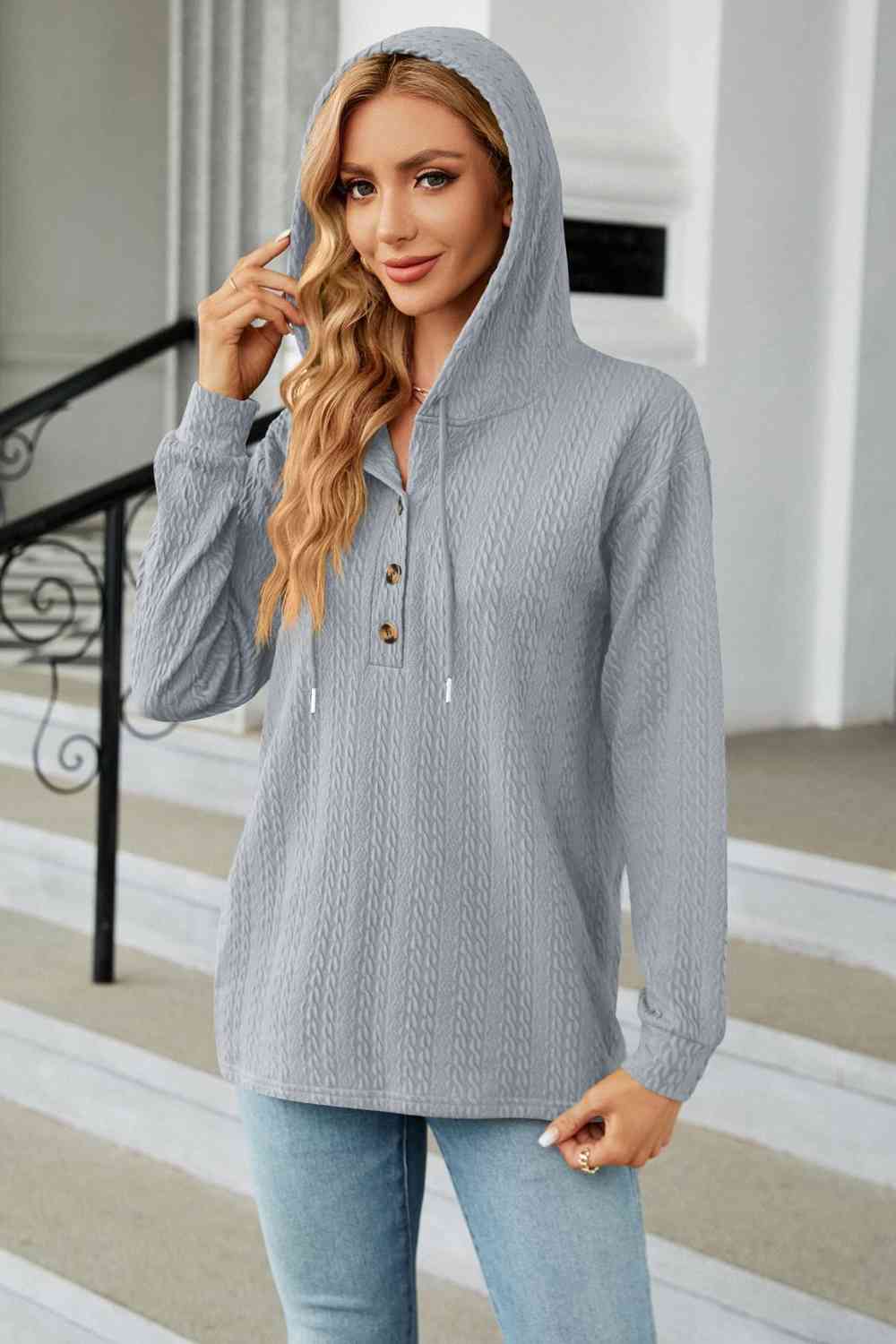 Kabelgebreide Hoodie met Lange Mouwen voor een Comfortabele Stijl