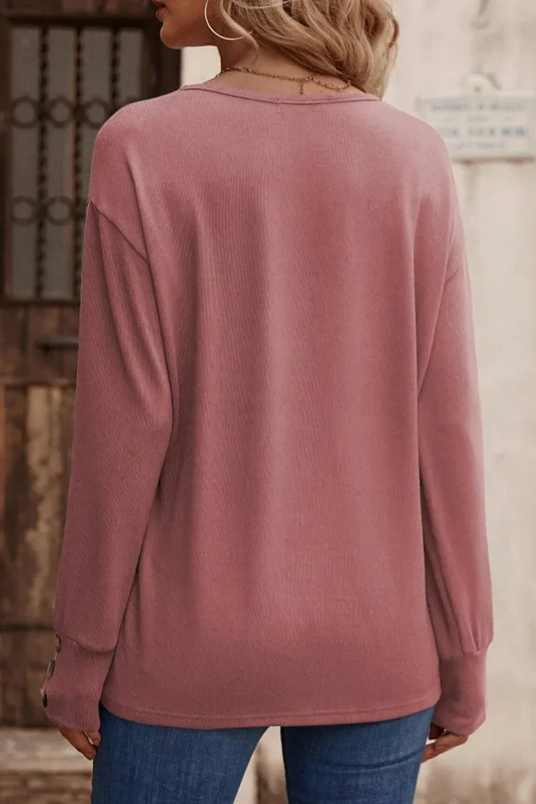 Eenvoudige V-hals Top met Knoopsluiting voor Dames