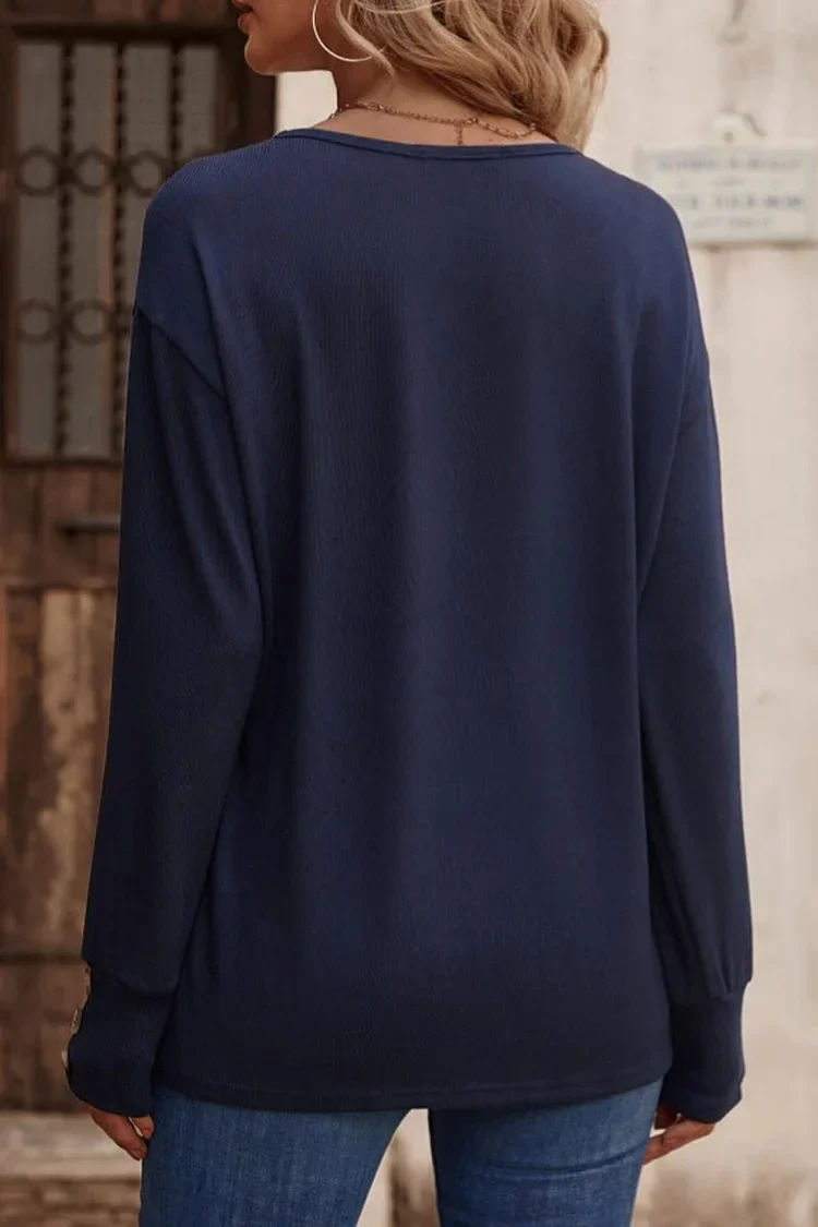 Eenvoudige V-hals Top met Knoopsluiting voor Dames