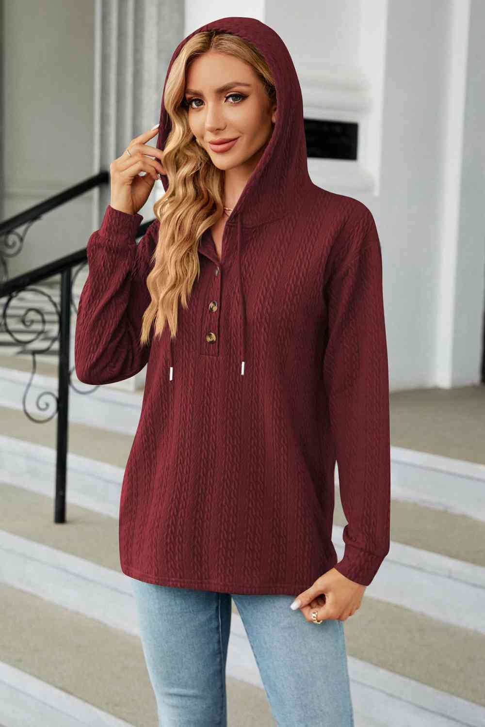 Kabelgebreide Hoodie met Lange Mouwen voor een Comfortabele Stijl