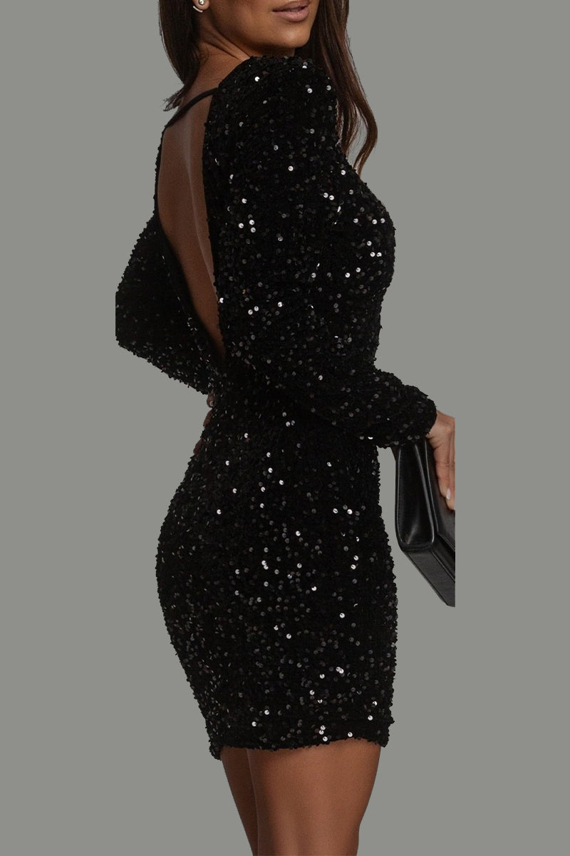 Chique Backless Glitter Jurk voor Dames – Glamoureuze Avondkleding
