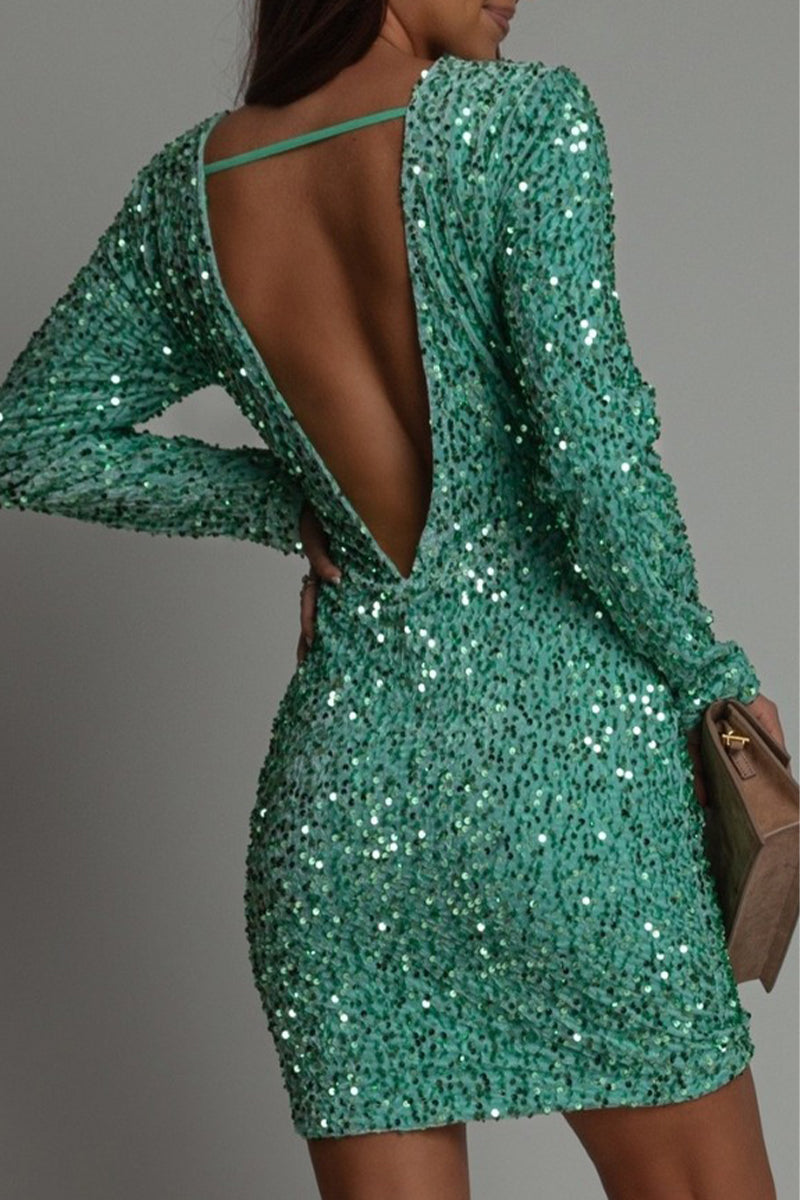 Chique Backless Glitter Jurk voor Dames – Glamoureuze Avondkleding