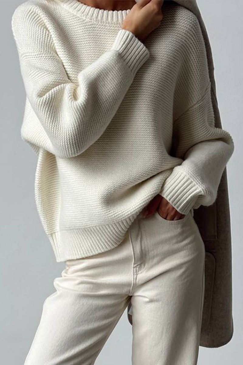 Stijlvolle oversized trui met ronde hals in een basiskleur